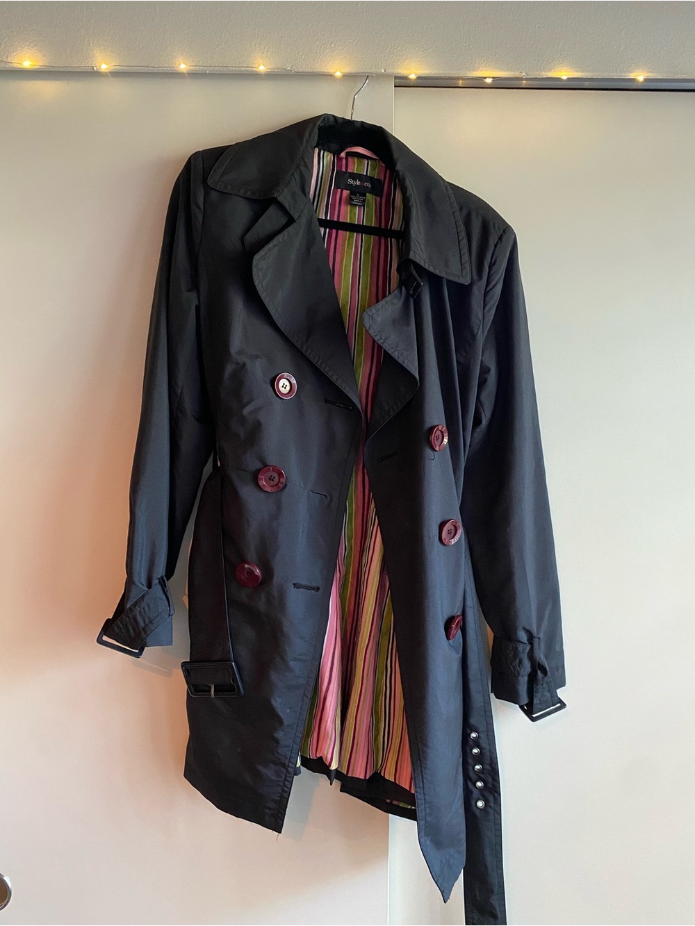 2000s / Y2K Style & Co Size L Classic Black Belted Trench Coat